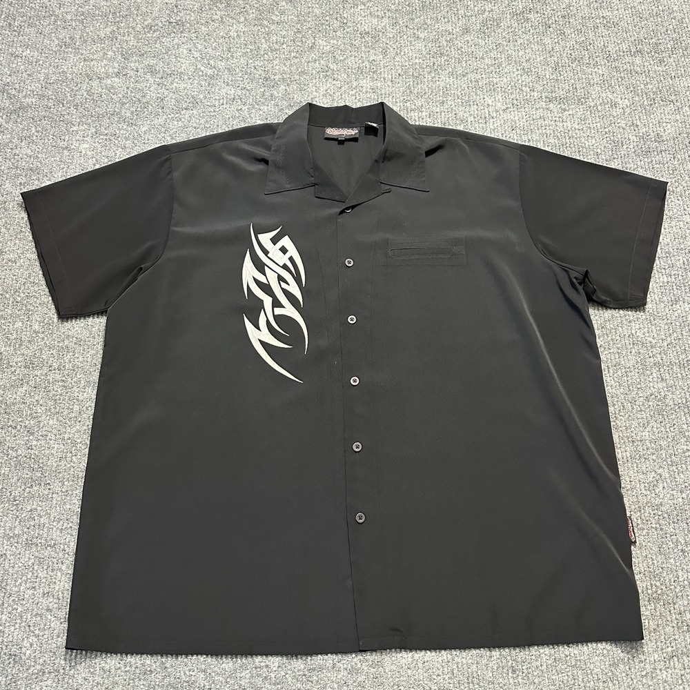 Sapphire Lounge Mens Button Up Shirt 3XL Black Tribal‎ Embroidered Short Sleeve